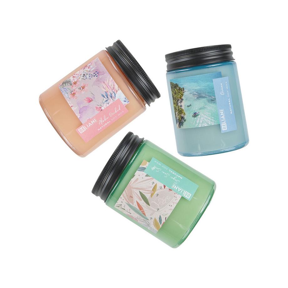 Beliani Duftkerzen 3er Set aus Sojawachs FRUITY BLOOM  