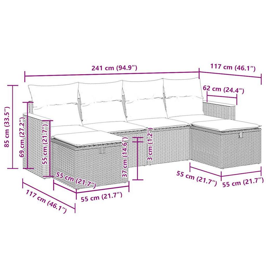VidaXL Ensemble de canapés de jardin rotin synthétique  