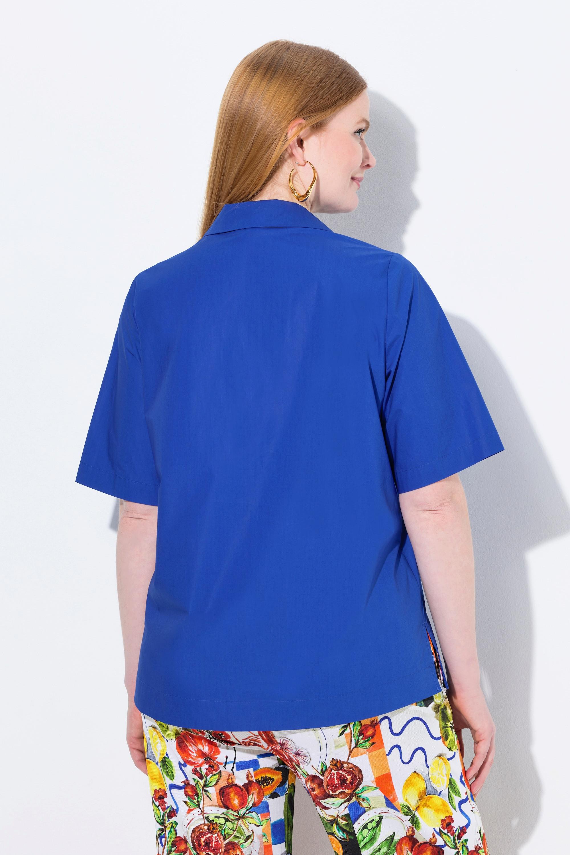 Ulla Popken Blouse Coupe Évasée Pli Fantaisie Col Polo Manches Courtes  