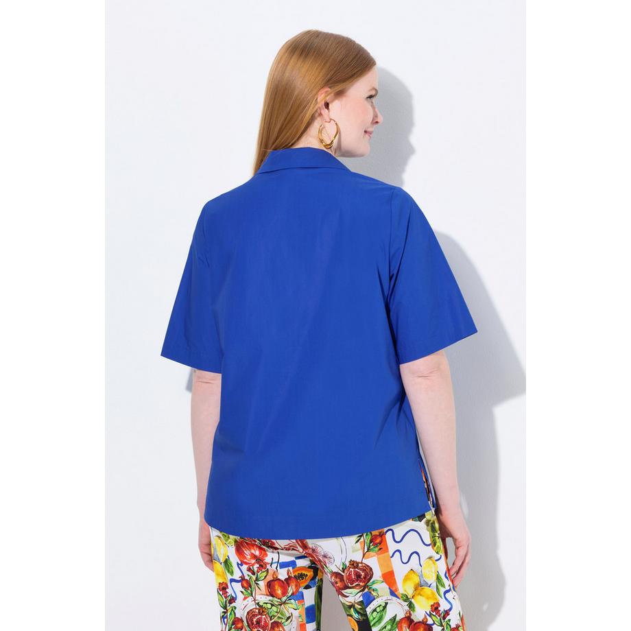 Ulla Popken Bluse A-Linie Zierfalte Polokragen Halbarm  