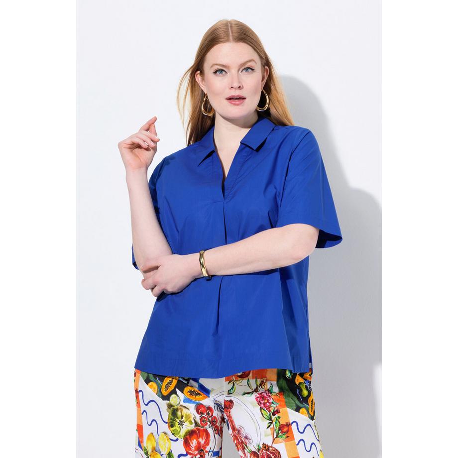 Ulla Popken Bluse A-Linie Zierfalte Polokragen Halbarm  