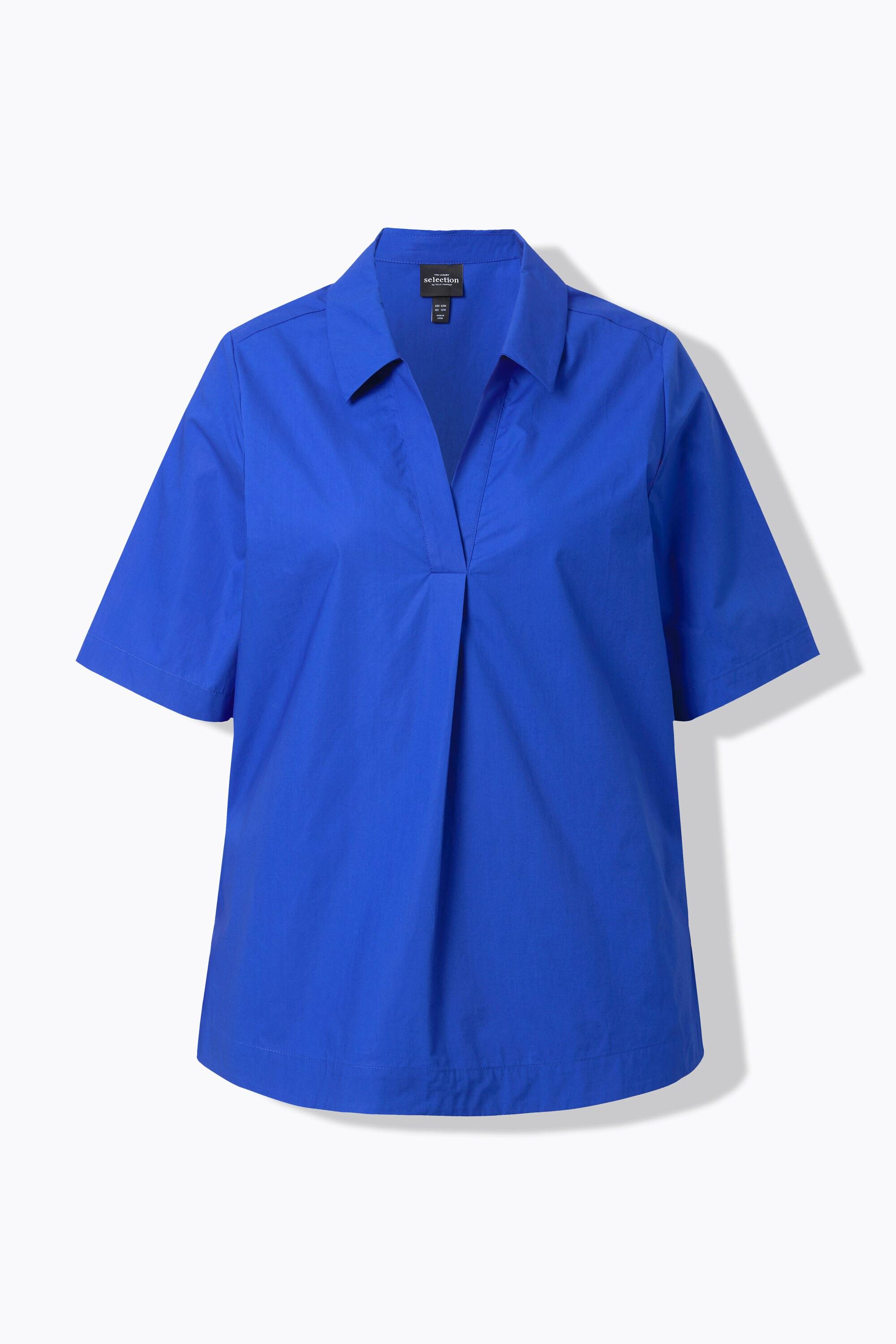 Ulla Popken Blouse Coupe Évasée Pli Fantaisie Col Polo Manches Courtes  