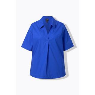 Ulla Popken Blouse Coupe Évasée Pli Fantaisie Col Polo Manches Courtes  