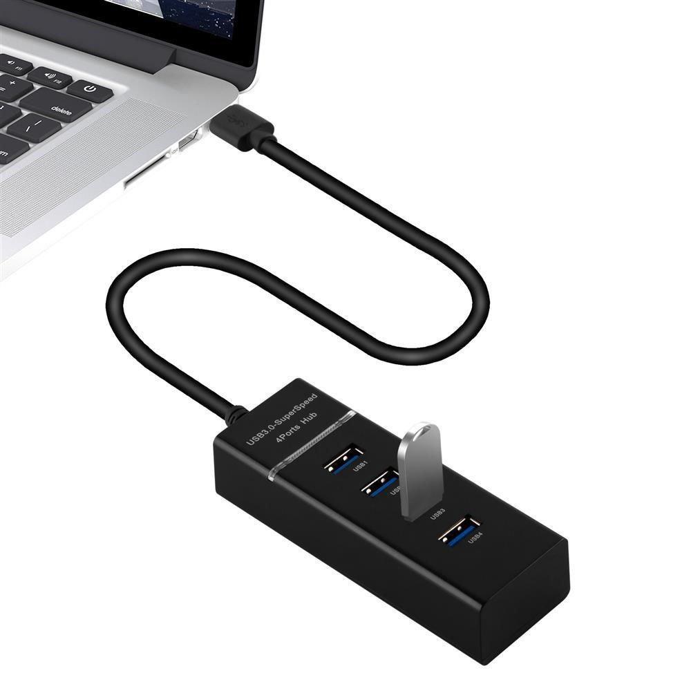 Cadorabo  4-Port USB 3.0 Multischnittstelle Plug & Play mit USB 3.0 Anschluss, 4 USB 3.0 Buchsen und USB-C Ladeanschluss für Laptops in SCHWARZ 