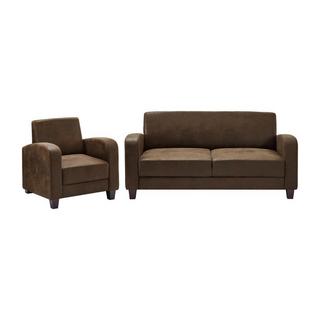 Vente-unique Couchgarnitur Club 3+1 - Mikrofaser - Braun - Vintage-Leder-Optik - MADIE II  