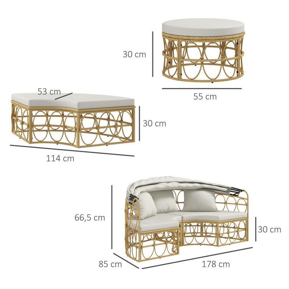 Northio Muschel Gartenmöbel-Set Mit Klappbarem Verdeck & Couchtisch, Zweisitzer, Creme  