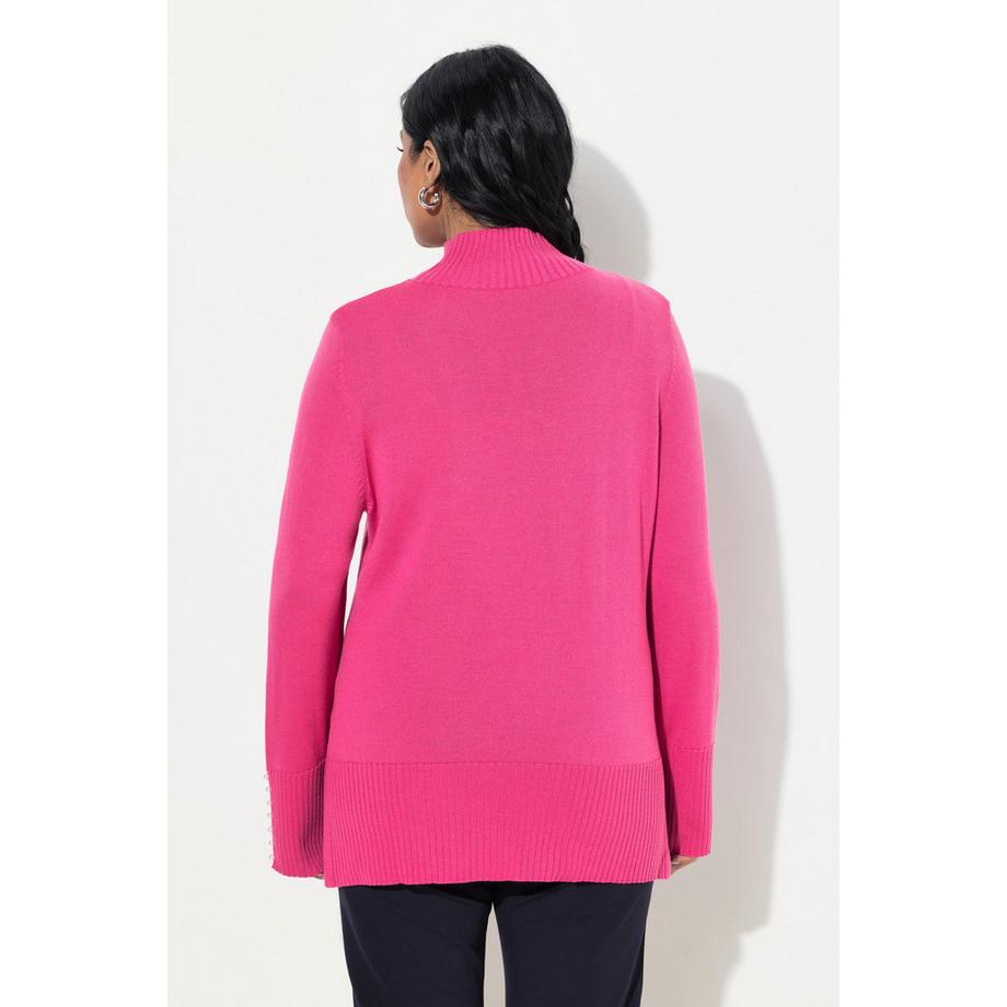 Ulla Popken Pullover Woll-Seidenmischung Stehkragen Zierperlen  