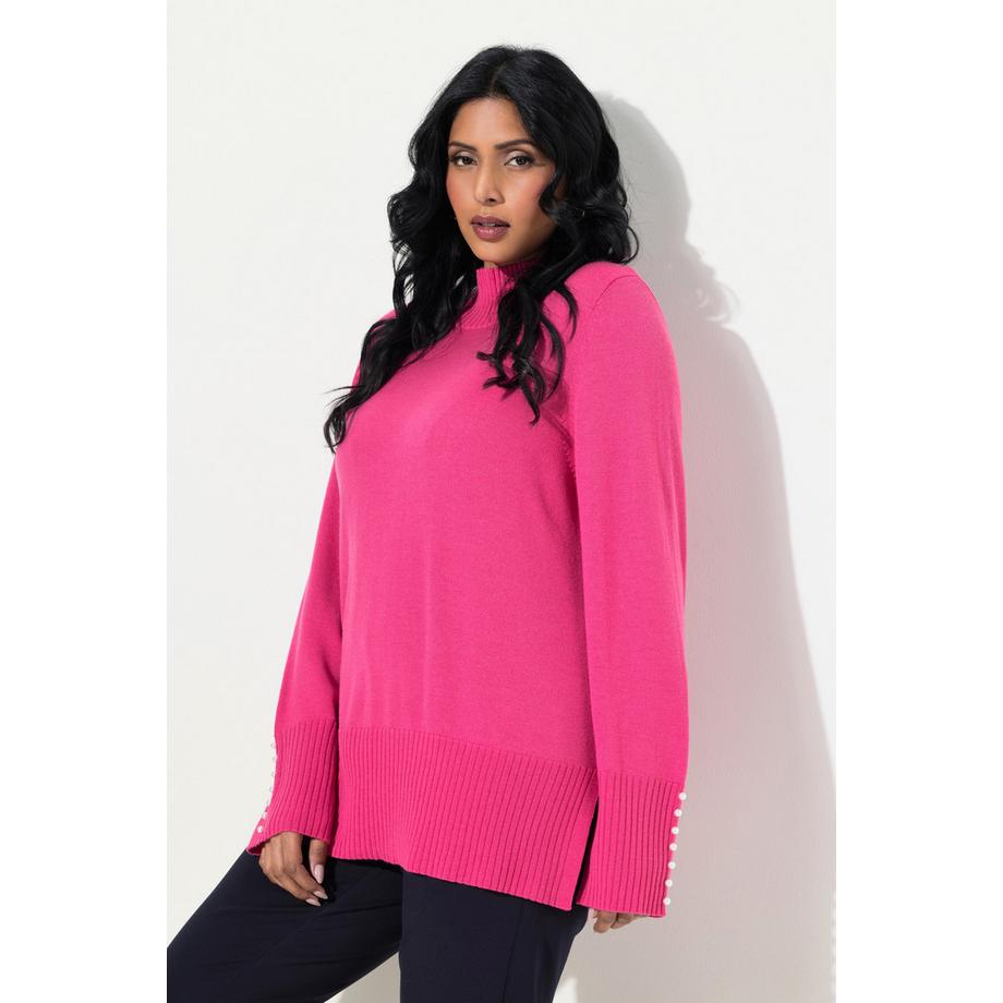 Ulla Popken Pullover Woll-Seidenmischung Stehkragen Zierperlen  