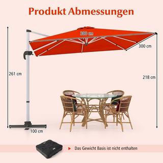Northix Parasol avec base en croix et rotation 360° pour jardin et piscine 300 x 300 x 261 cm Bordeaux  
