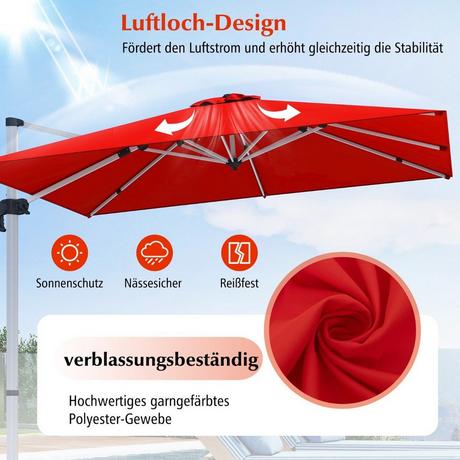 Northix Parasol avec base en croix et rotation 360° pour jardin et piscine 300 x 300 x 261 cm Bordeaux  