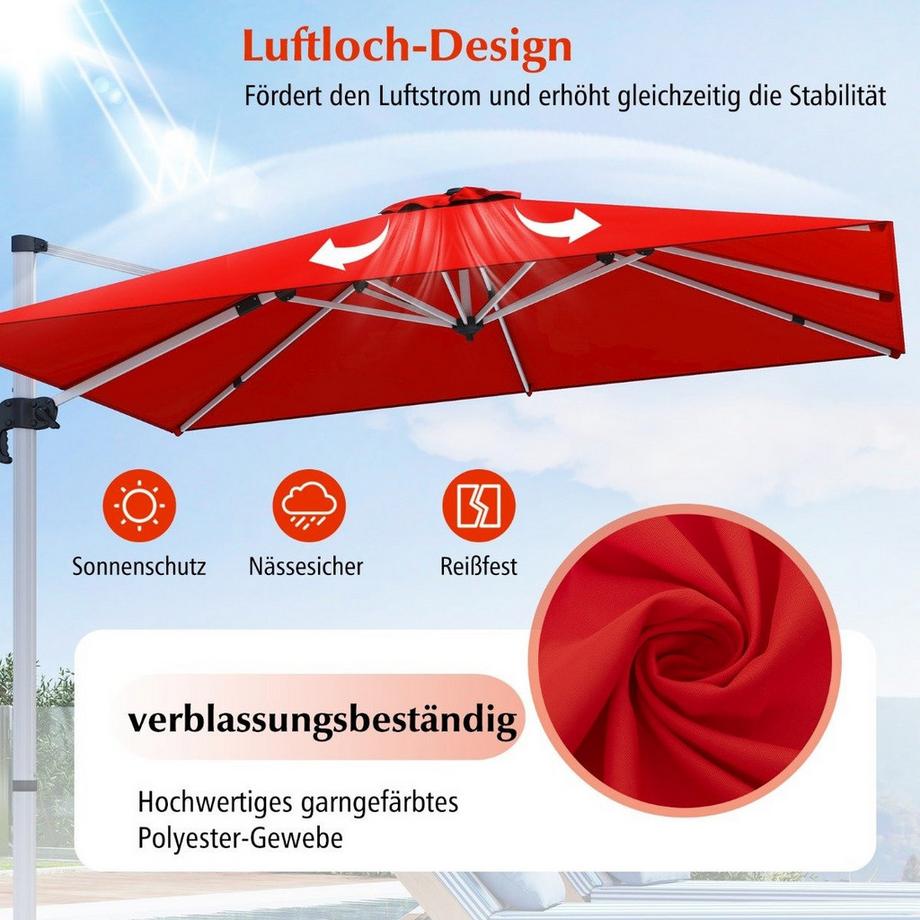 Northix Ombrellone con base a croce e rotazione a 360° per giardino e piscina 300 x 300 x 261 cm Bordeaux  