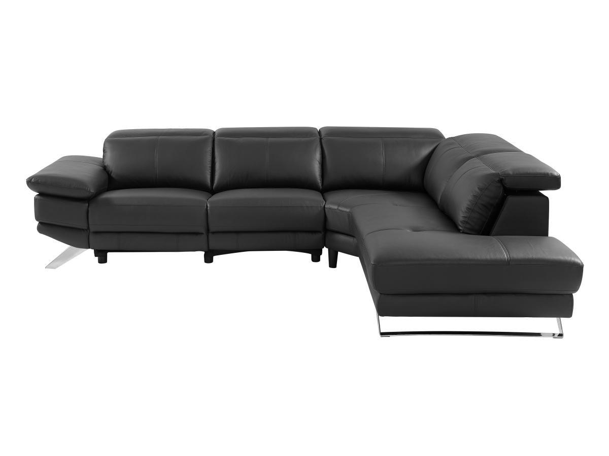 Vente-unique Ecksofa Relaxsofa elektrisch - Ecke rechts - Rindsleder - Schwarz - PUNO II  