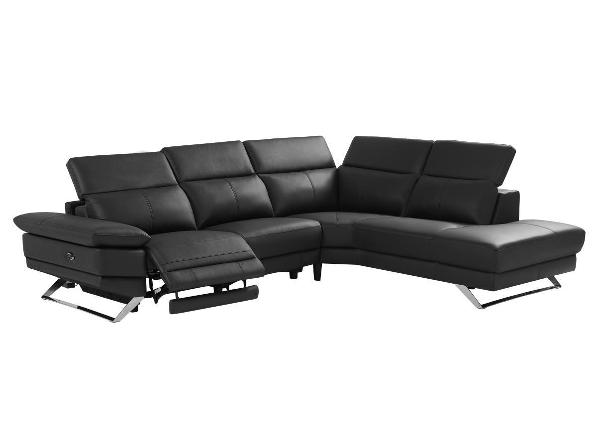 Vente-unique Ecksofa Relaxsofa elektrisch - Ecke rechts - Rindsleder - Schwarz - PUNO II  