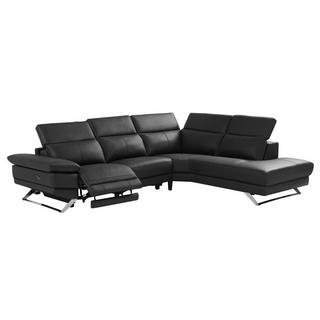 Vente-unique Ecksofa Relaxsofa elektrisch - Ecke rechts - Rindsleder - Schwarz - PUNO II  