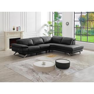 Vente-unique Ecksofa Relaxsofa elektrisch - Ecke rechts - Rindsleder - Schwarz - PUNO II  