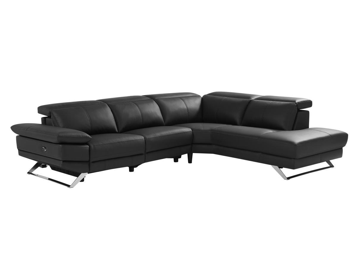 Vente-unique Ecksofa Relaxsofa elektrisch - Ecke rechts - Rindsleder - Schwarz - PUNO II  