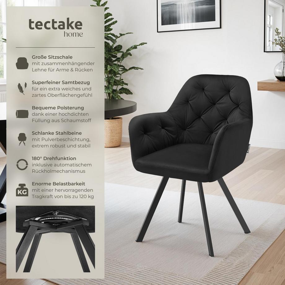 Tectake Fauteuil pivotant en velours avec accoudoirs LUCIA rembourré avec motif matelassé  
