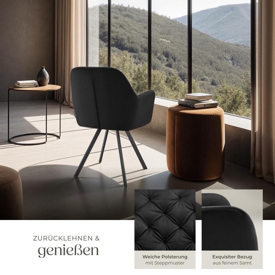 Tectake Fauteuil pivotant en velours avec accoudoirs LUCIA rembourré avec motif matelassé  