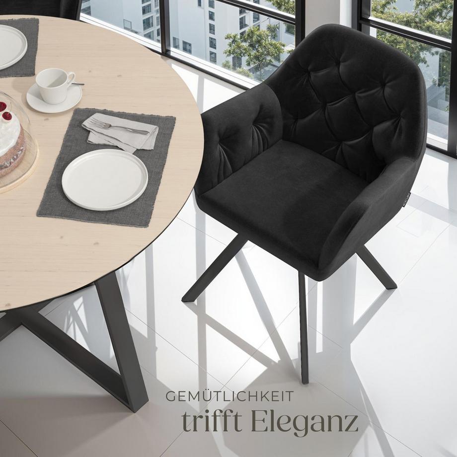 Tectake Drehbarer Samt-Armlehnstuhl Lucia gepolstert, mit Steppmuster mit durchgehender Lehne  