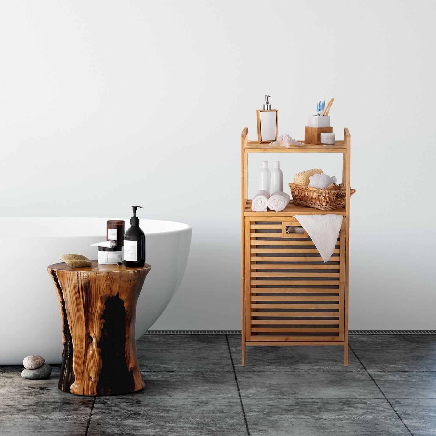 Northix Wäschekorb aus Bambus mit Ablage  