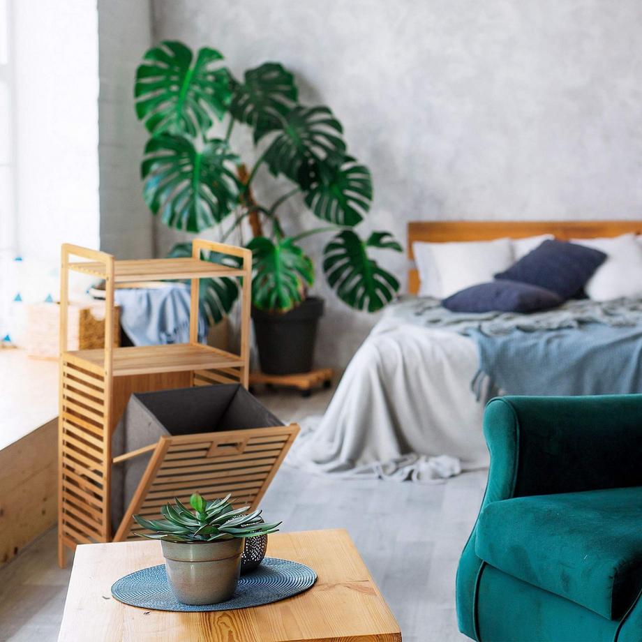 Northix Cesto portabiancheria in bambù con ripiano  