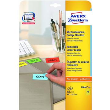 AVERY ZWECKFORM Etiketten 45,7x21,2mm L6041-20 gelb 960Stk./20Bl.