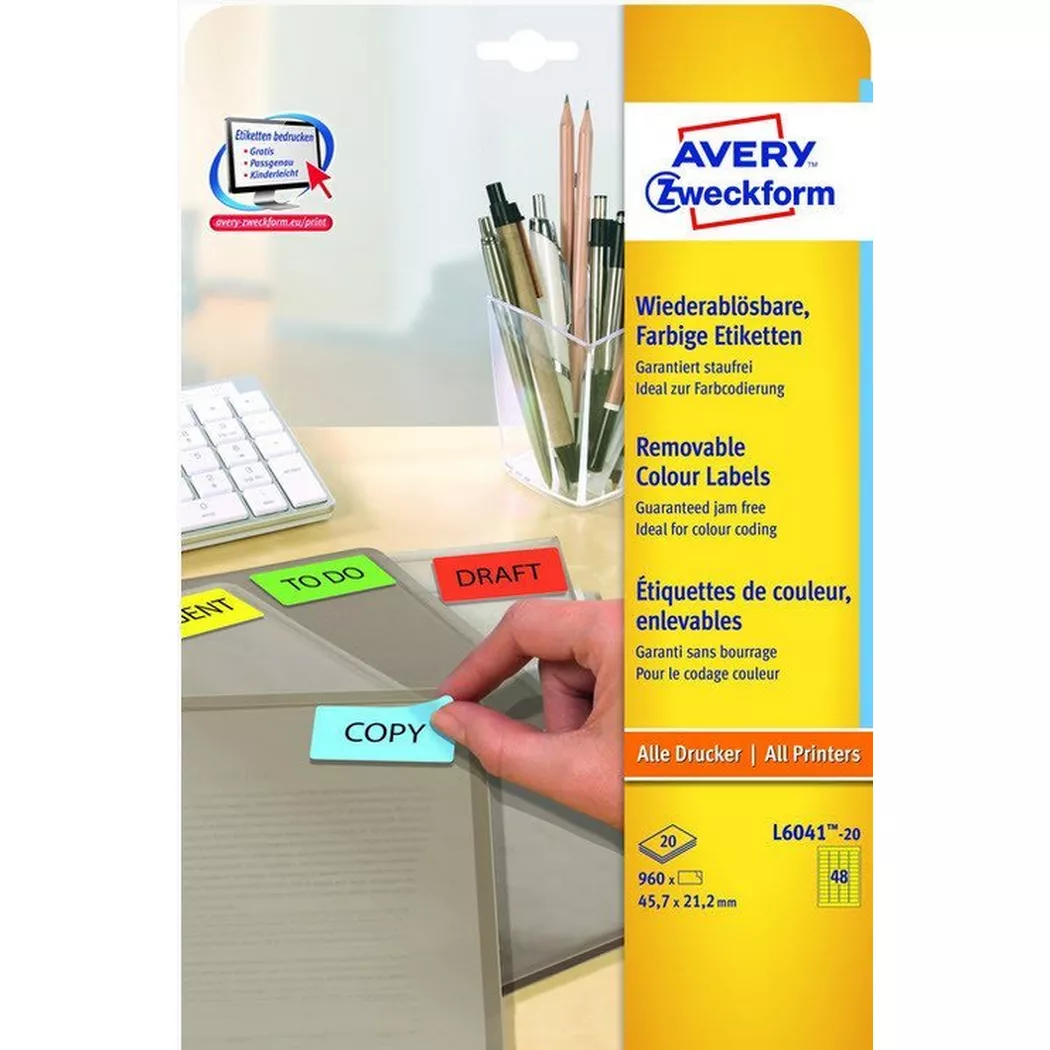 Avery-Zweckform – AVERY ZWECKFORM Etiketten 45,7×21,2mm, 960Stk., One Size, Gelb Bunt