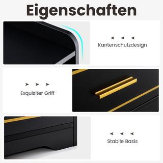 Northix Table de chevet avec lumière LED, port USB et station de charge Type-C, table de nuit avec détecteur de mouvement, noir  