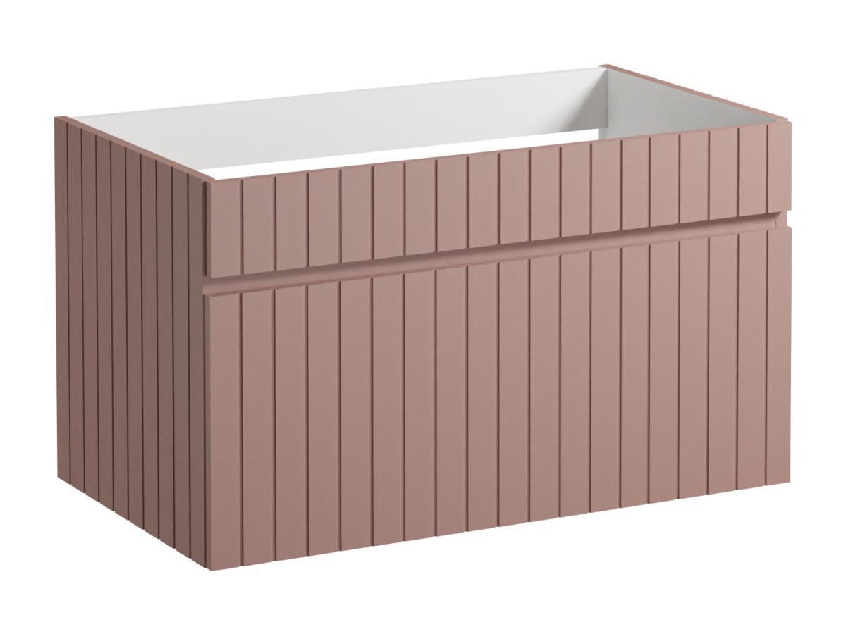 Vente-unique Meuble sous vasque suspendu strié rose avec planche - 80 cm - SATARA  
