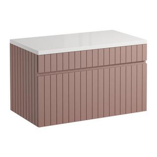Vente-unique Mobile sotto lavabo sospeso scanalato con piano di appoggio 80 cm Rosa - SATARA  