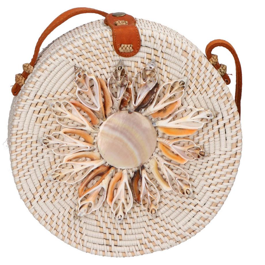 Gave Lux Sac bandoulière rond tressé avec ornement coquillage  