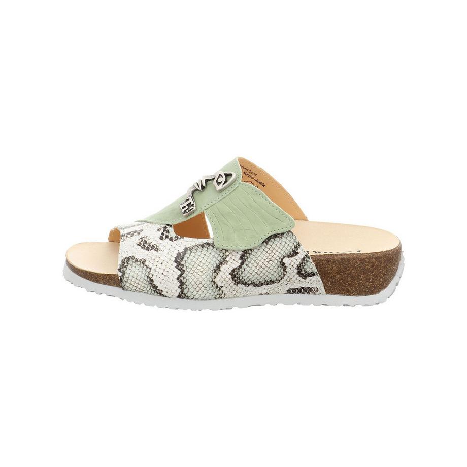 Think Mules Imprimé Serpent avec Bride Menthe  