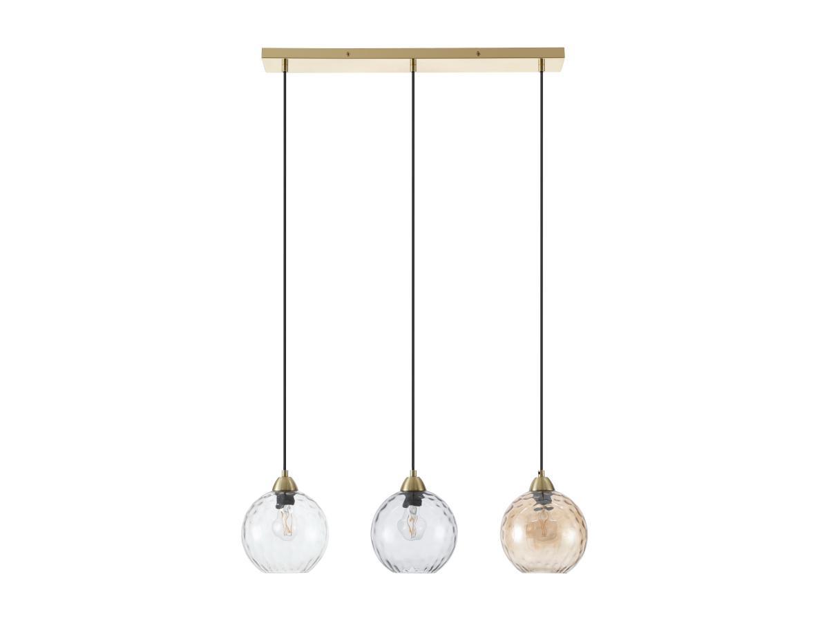 Vente-unique Lustre en métal et verre fumé - 3 globes - L. 80 x H. 120 x P. 20 cm - Doré - SUSANNE  