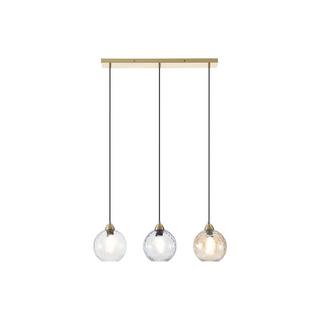 Vente-unique Lustre en métal et verre fumé - 3 globes - L. 80 x H. 120 x P. 20 cm - Doré - SUSANNE  