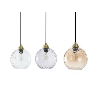 Vente-unique Lustre en métal et verre fumé - 3 globes - L. 80 x H. 120 x P. 20 cm - Doré - SUSANNE  