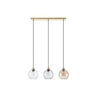 Vente-unique Lustre en métal et verre fumé - 3 globes - L. 80 x H. 120 x P. 20 cm - Doré - SUSANNE  