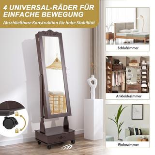 B2X Armoire à bijoux avec miroir pleine longueur, tiroirs et LED marron  