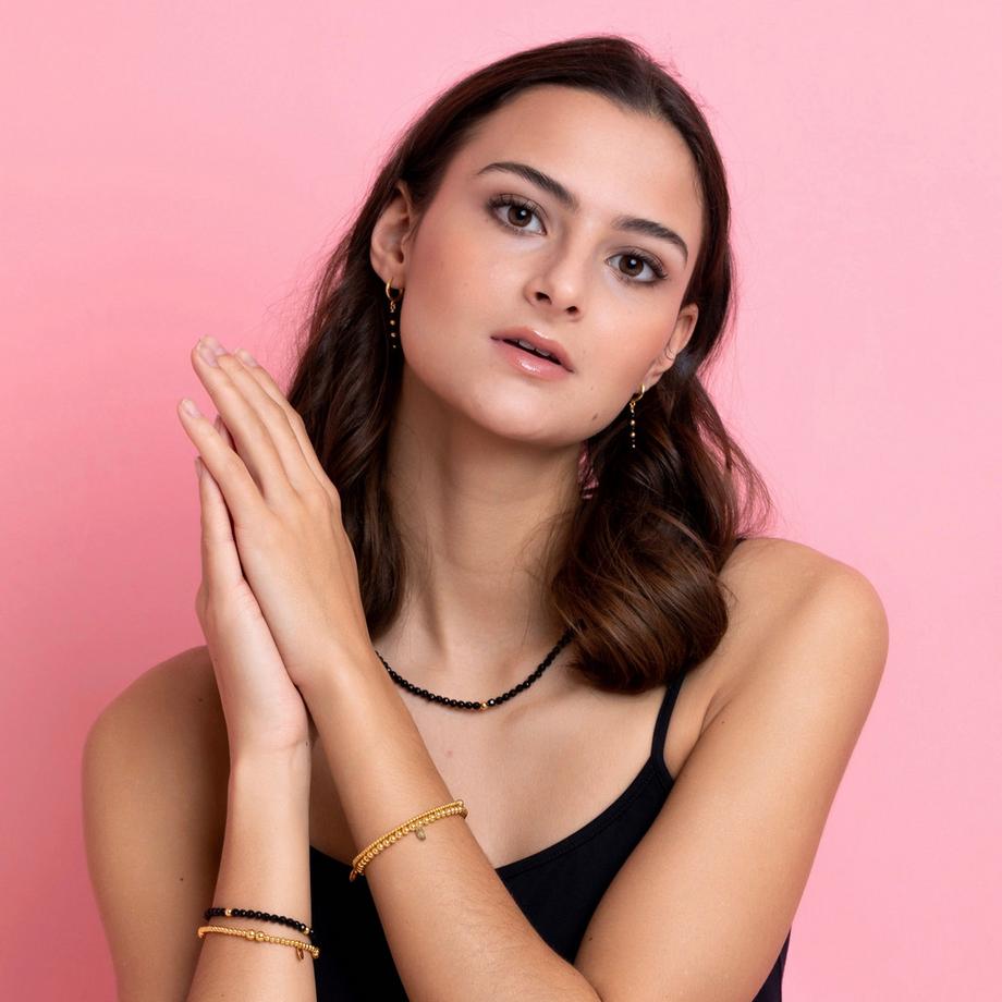 Balibay  Yamina  Halskette mit Onyx und Silber vergoldet 