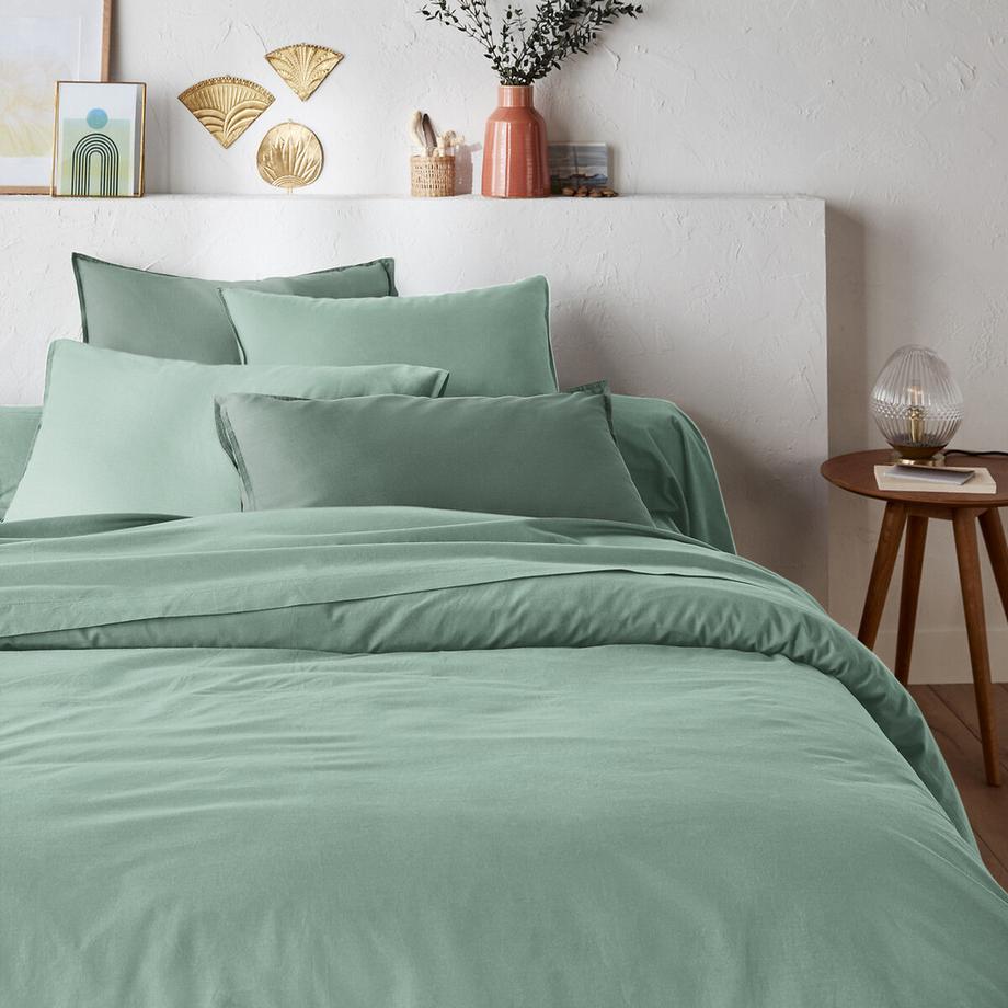 Housse de couette unie en coton lavé