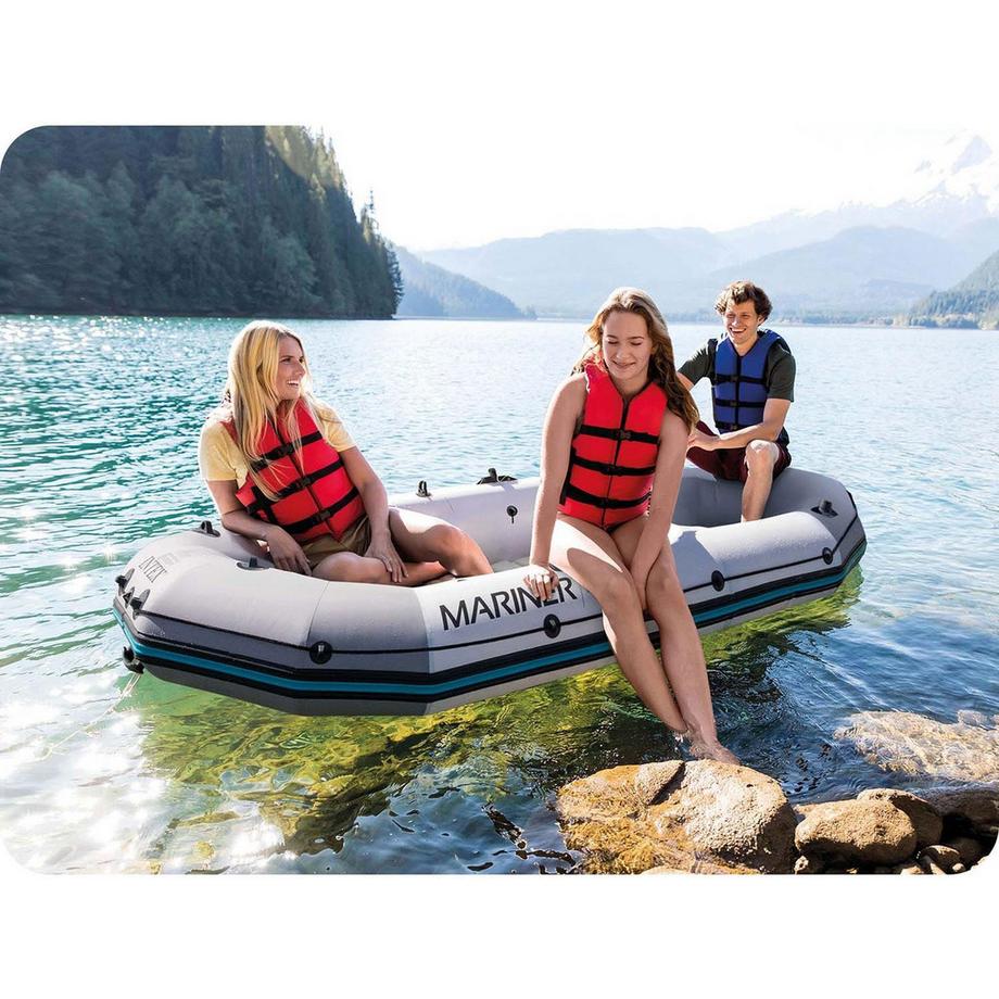 Intex  Schlauchboot Mariner 3 für 3 Personen, Paddelpumpe, Angelrutenhalter und Motorhalterung INTEX 68373 