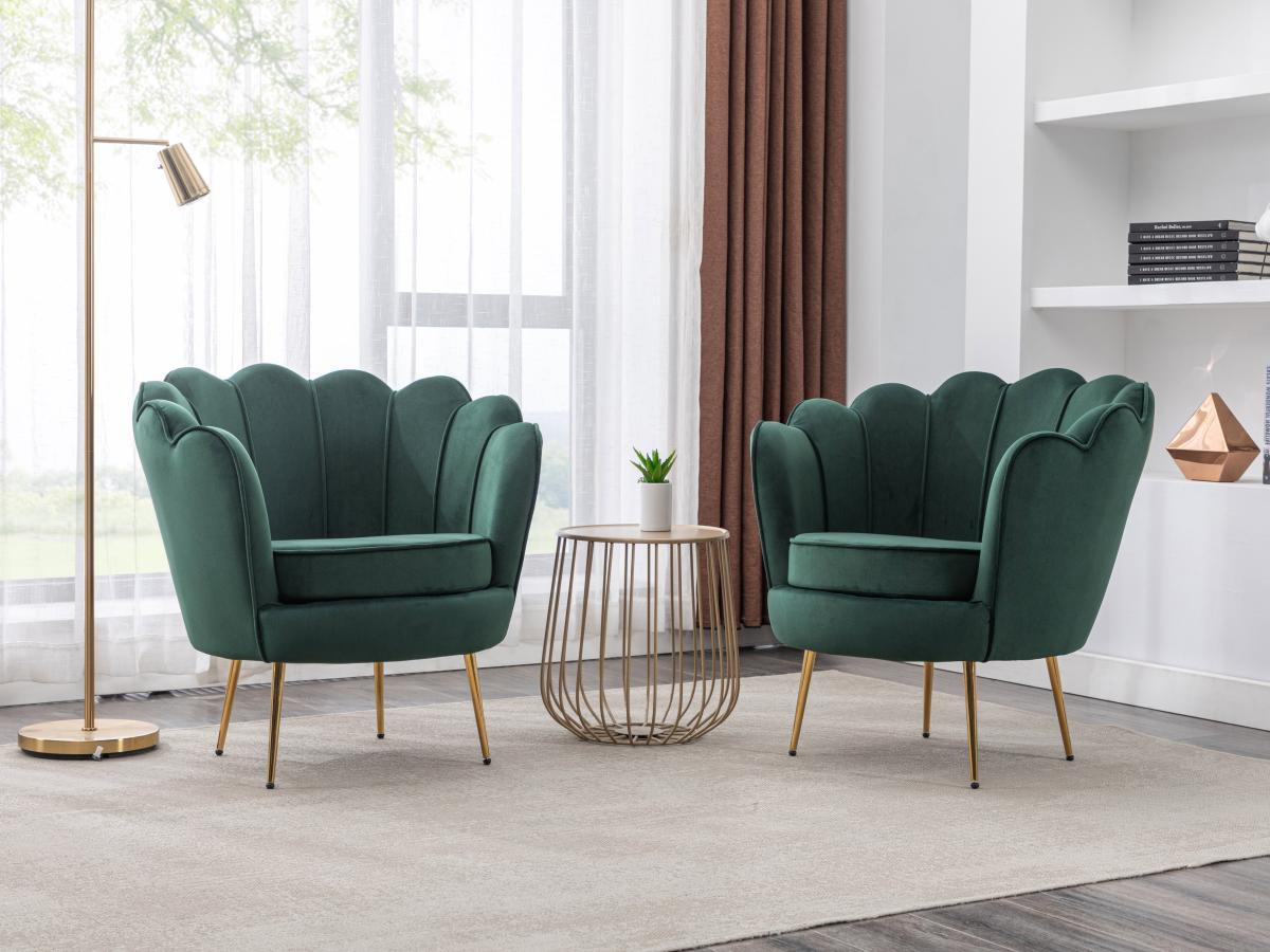 PASCAL MORABITO Fauteuil coquillage en velours vert sapin DANDELION de Pascal Morabito  