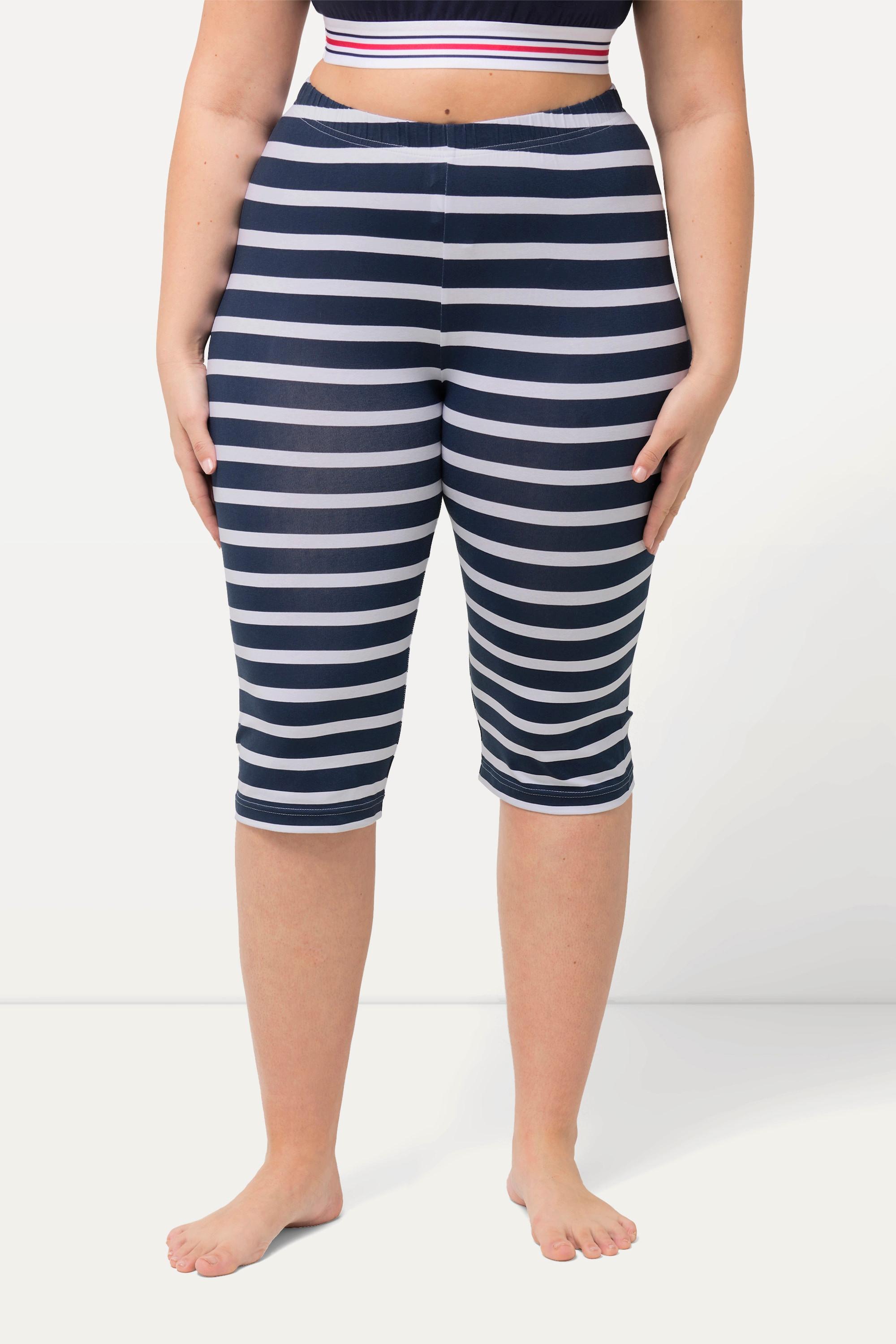 Ulla Popken 2 Pezzi Pantaloncini Ciclista Tinta Unita Righe Slim Fit  