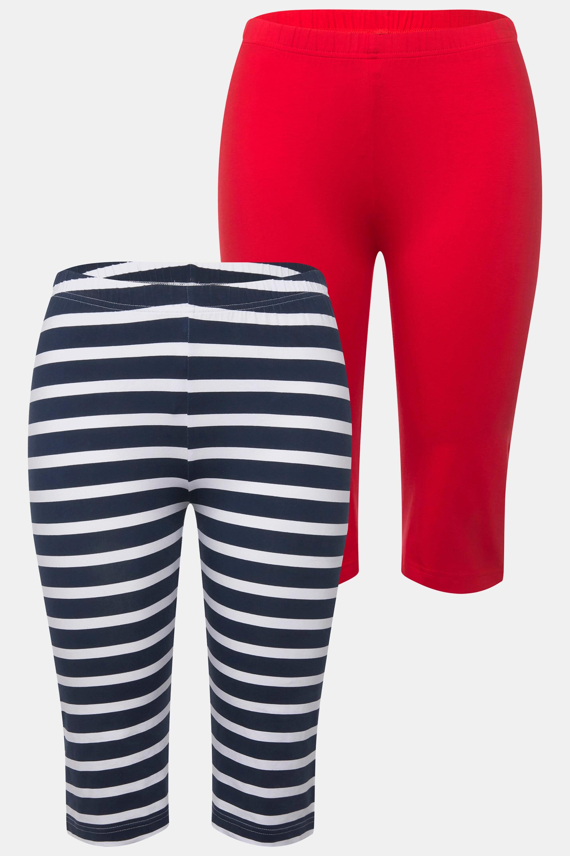 Ulla Popken 2 Pezzi Pantaloncini Ciclista Tinta Unita Righe Slim Fit  