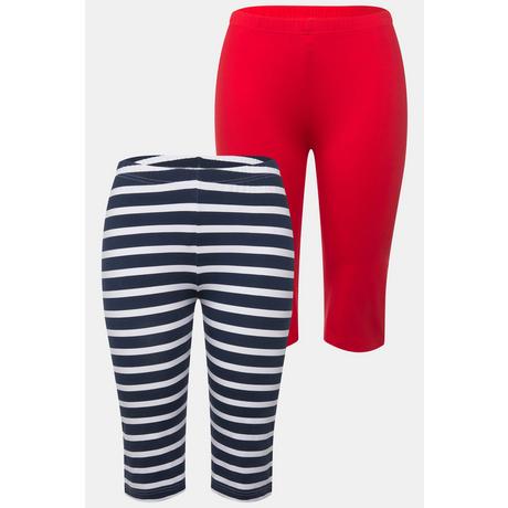 Ulla Popken 2 Pezzi Pantaloncini Ciclista Tinta Unita Righe Slim Fit  