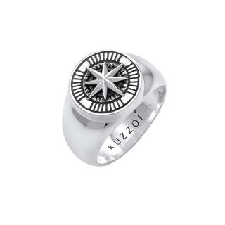 Kuzzoi  Ring  Siegelring Kompass Oxidiert 925 Silber 