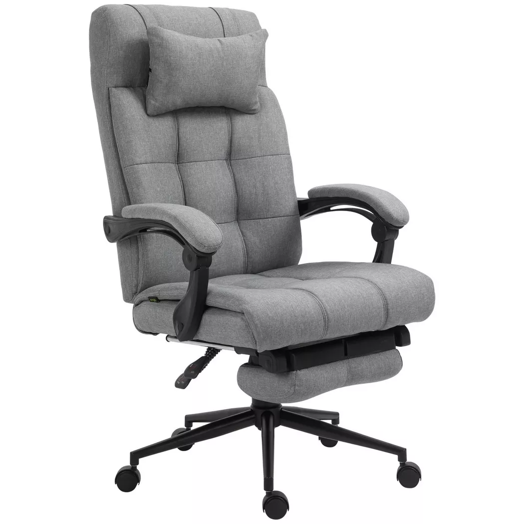 Northio – Bürostuhl Mit Kopfkissen Armlehne Schreibtischstuhl Neigungswinkel Höhenverstellbarer Drehstuhl Fußstütze Leinen 66 X 70 116-124 Cm, 76 CM Northio – Bürostuhl Mit Kopfkissen Armlehne Schreibtischstuhl Neigungswinkel Höhenverstellbarer Drehstuhl Fußstütze Leinen 66 X 70 116-124 Cm, 76 CM