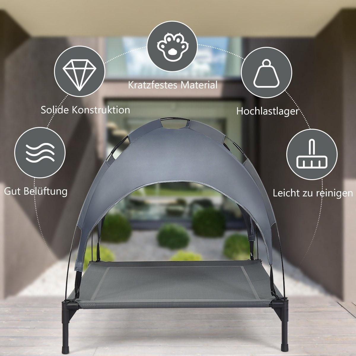 Northio  Letto per cani con baldacchino Lettino per cani Letto per animali da giardino e tenda 105 x 87 x 89 cm Grigio 