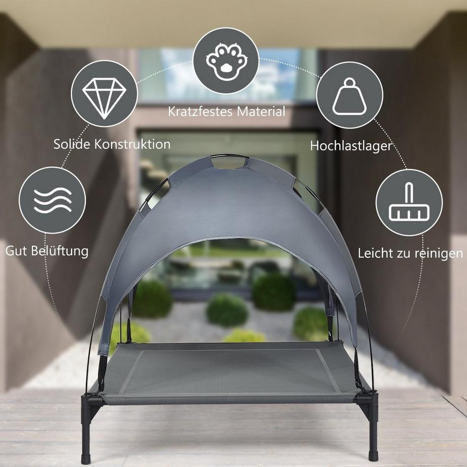 Northio  Letto per cani con baldacchino Lettino per cani Letto per animali da giardino e tenda 105 x 87 x 89 cm Grigio 