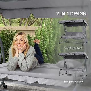 Northio Dondolo da veranda a 3 posti, portata 340 kg, con funzione reclinabile, tetto regolabile, tavolino pieghevole, 200x120x164 cm, grigio chiaro  