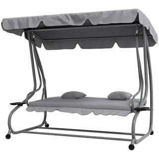 Northio Dondolo da veranda a 3 posti, portata 340 kg, con funzione reclinabile, tetto regolabile, tavolino pieghevole, 200x120x164 cm, grigio chiaro  